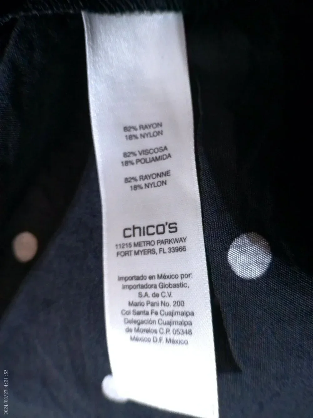 Chico's Blouse Top Black White Dot Adjustable Sleeve Size 2/Large 12